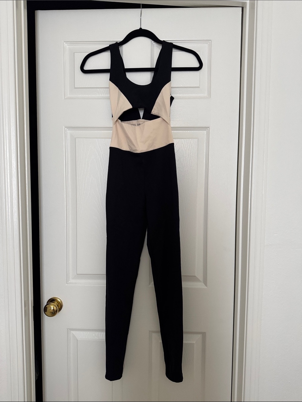 Live The Process Black and Beige Cutout Colorblock Jumpsuit